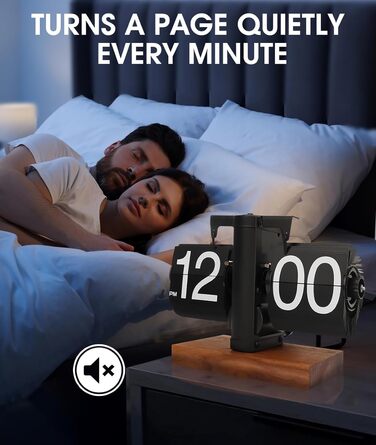 Yusat Retro-Flip Clock, Vintage Table Clock, digital, automatic flipping, battery-powered, mechanical desk clock, black, ideal for home, office, room decoration (Battery
