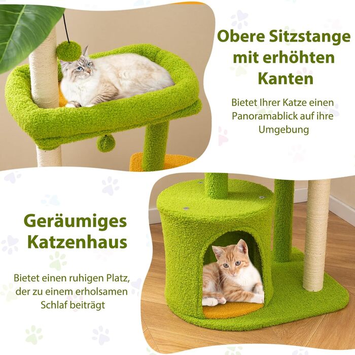 Дерев'яний кігтеточка для котів Costway 97 см з печерою та лежанками, кігтеточка з сизалевого мотузка та дерев'яною основою, зелено-бежева