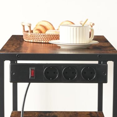 HOOBRO Поличка кухонна з розеткою (3 розетки з вимикачем), підлогова, для мікрохвильової печі з 3 знімними S-гачками, 5 ярусів, для кухні та вітальні, вінтажний коричневий та чорний колір, EBF25CHB01