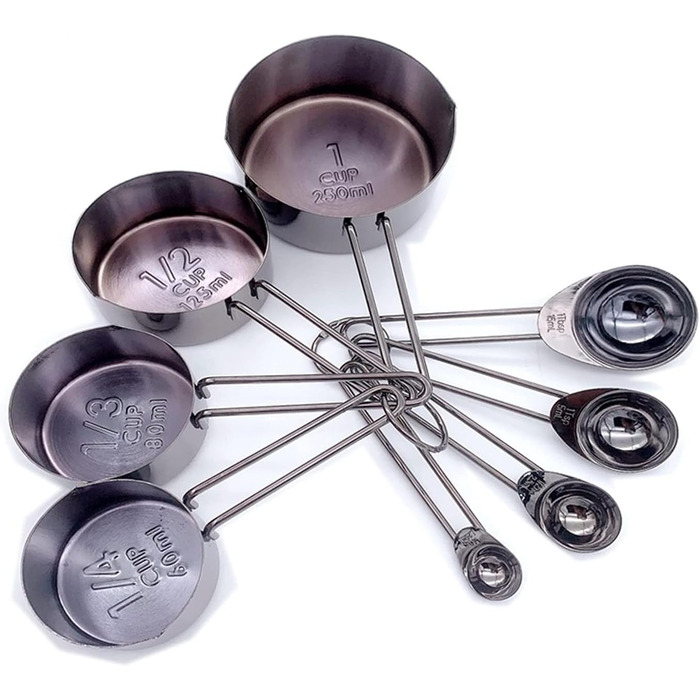 8-Piece Stainless Steel Measuring Spoon Set, Rose Gold, Measuring Cup, Kitchen Accessories, Baking, Tea, Coffee Spoons, Measuring Tools (Color: Gold) (Dark Gray)