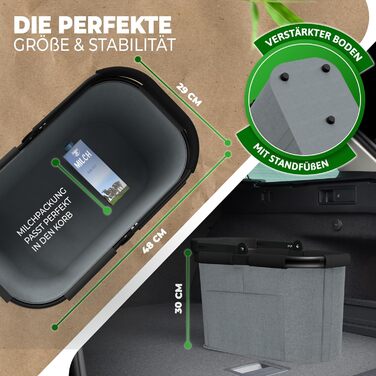 Великий стабільний кошик для покупок | Кошик-сумка з ручками та посиленим дном, передньою кишенею та внутрішньою кишенею на блискавці | Ідеально як сумка для покупок, кошик для пікніка або шопер (Сірий)