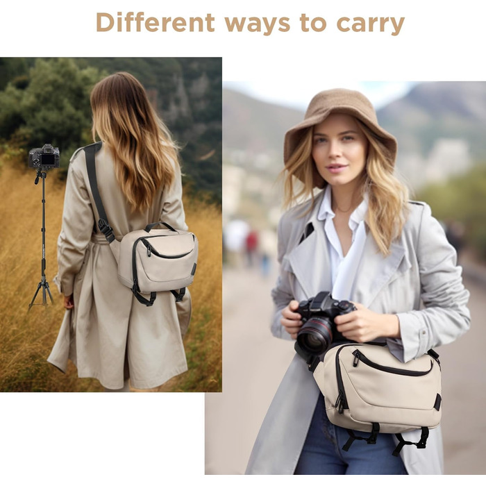 Сумка для камери DSLR/SLR TAAOKA, водонепроникна, з кріпленням для штатива, через плече (чорний, бежевий)
