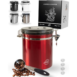 Контейнер для кави Kaffeedose 500г з нержавіючої сталі з дозатором та календарем, 1,5л (Червоний)