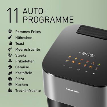 Panasonic NF-CC500SXE Air Fryer with Viewing Window, 5 L, 80–200 °C, Digital Timer & LCD Display, Gentle Steam Injection, 11 Presets, Easy Cleaning, Matte Grey