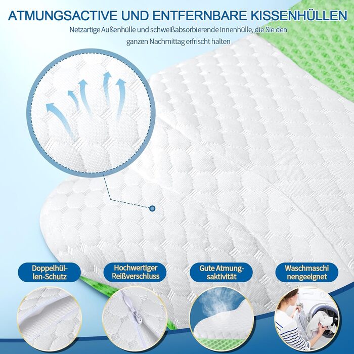 Подушка з піною з пам'яті CHxxy для шиї та плечей, ергономічна контурна подушка для сну на боці, на животі та на спині (зелена)