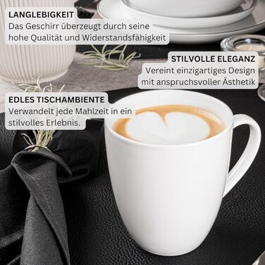 Singer | Marlo 6-Piece Coffee Mug Set, Porcelain Coffee Cups for 6 People, Dishwasher-Safe Coffee Cups & Mugs Set for Coffee & Tea, 350 ml | PREMIUM COLLECTION