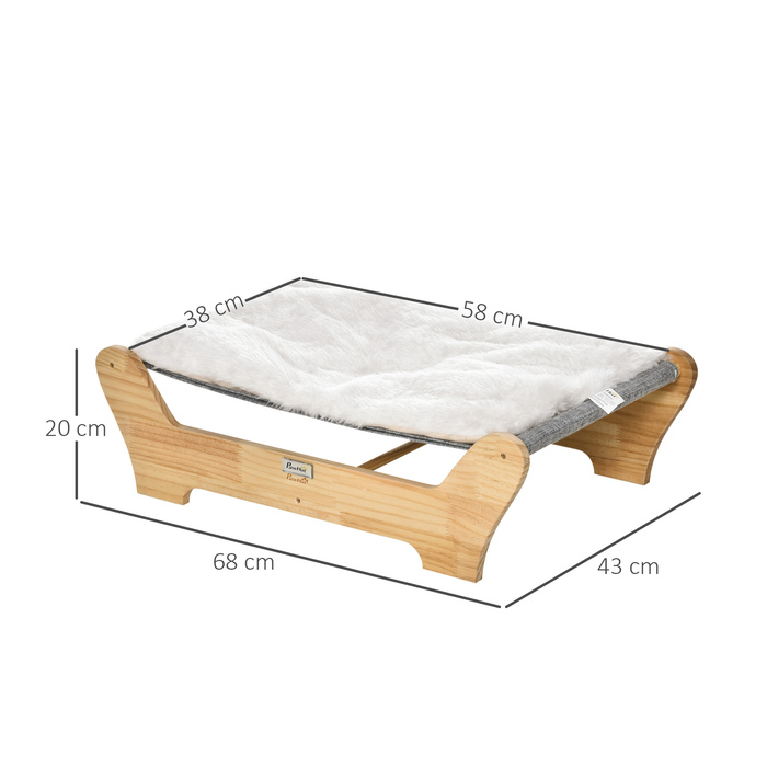 PawHut Гамак для котів з каркасом, 68x43x20 см, підняте котяче гніздо з м'якою подушкою з соснового дерева