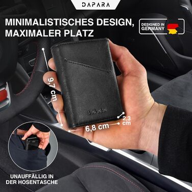 Чоловічий шкіряний гаманець DAPARA з відділенням для монет та RFID-захистом | Slim Wallet для чоловіків | Портмоне на 12 карт | Чорний міні-гаманець з відділенням для монет