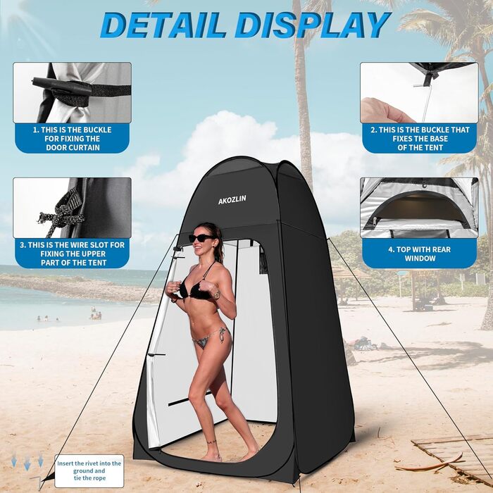 Намет для душу Pop Up, чорний, 190 x 120 x 120 см - для кемпінгу, пляжу, подорожей