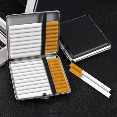 Чохол для сигарет зі шкіри та металу на 20 сигарет, чорний