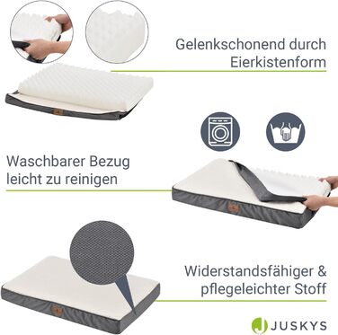 Ортопедичне ліжко для собак Juskys Milow, 76x51 см - м'яке та стабільне, знімний та пральний чохол - подушка для собак, килимок для маленьких собак - сірий (81 x 112 x 8 см, бежевий)