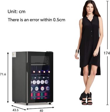 Холодильник для напоїв DRIXNO 76L з морозильною камерою, для льоду, вміщує 51 банку лімонаду, води, пива або вина. Компактний холодильник з скляними дверцятами, тиха робота, енергоефективний, чорний