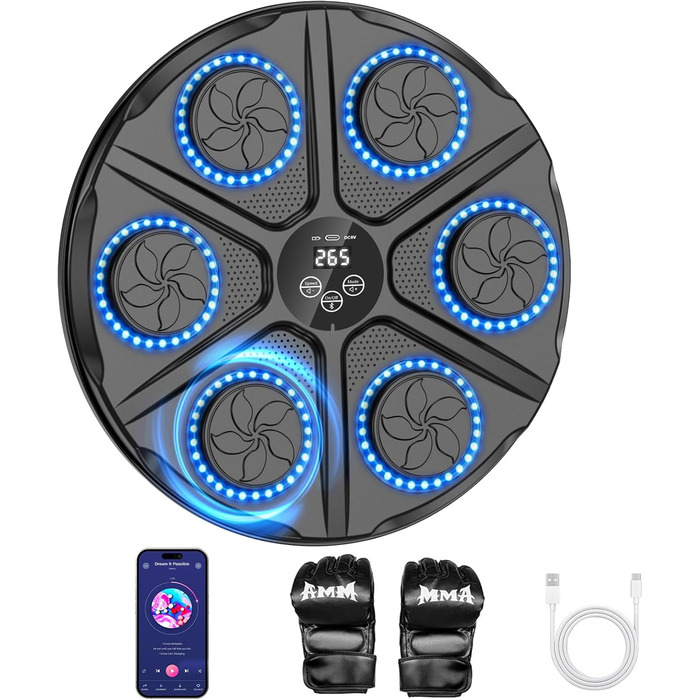 Музична бокс-машина YORRAKA для дорослих з LED-підсвіткою та Bluetooth - бокс-тренажер з 12 режимів швидкості та підрахунку ударів