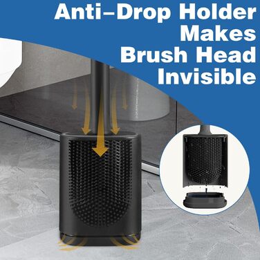 Силіконова щітка для унітазу з гнучкими щетинками, набір для ванної кімнати, чорна