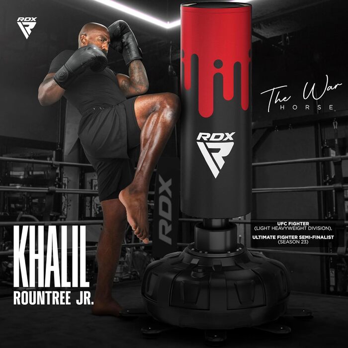 Стендовий боксерський мішок RDX 330LB з рукавичками та чохлом XXL для тренувань, MMA, кікбоксингу, муай-тай (червоно-чорний, 183 см)