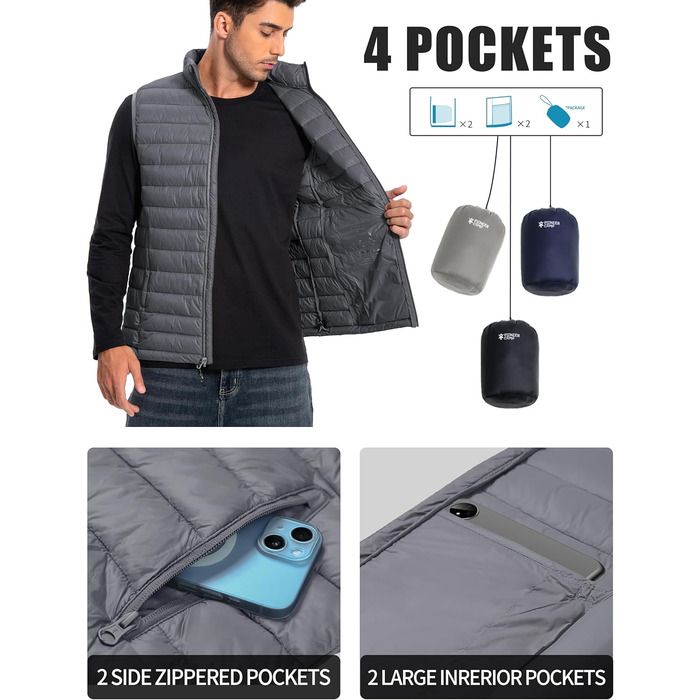 Чоловіча жилетка Pioneer Camp Leichte Pufferweste: легка, стеганая, водонепроникна, з можливістю складання, для роботи, відпочинку, подорожей (сірий)