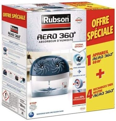 Rubson AERO 360° Dehumidifier 40 m² White Automatic 360-Degree Air Circulation + 4 Refill Packs