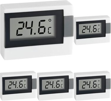 TFA Dostmann Digital Thermometer, versatile, indoor temperature, room climate, white, L 54 x W 16 (30) x H 39 mm (Pack of 5)