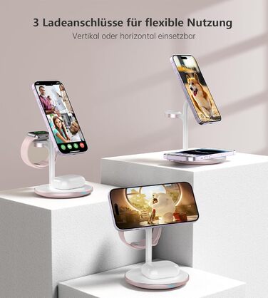 База для бездротової зарядки 3-в-1: iPhone, iWatch, AirPods. 15W, MagSafe, рожеве золото