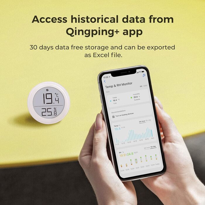 Qingping Thermometer Hygrometer Sensor works with HomeKit (iOS only) via Thread or Bluetooth, wireless indoor temperature and humidity monitor with E-Ink display