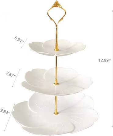 Підставка для тістечок Wagoodter на 3 яруси, тортова підставка, багаторівнева підставка для десертів, багаторазова для весілля, дня народження, чайної вечірки (біла квітка)