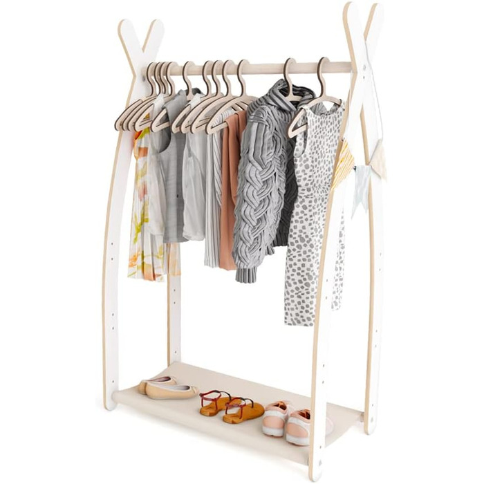 MAMOI® Clothes Rack Baby Nursery | Children's Clothes Rack 106x95x32cm / 53x95x32cm | Children's Clothes Stand Baby | Coat Rack | Baby Wardrobe | Children's Wardrobe | 100% ECO | Made in EU (1 Module - 1 Shelf, White - Beige)