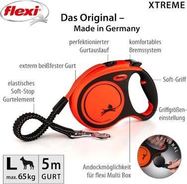 Flexi Xtreme L повід для собак 5 м чорний/оранжевий, надміцний, до 65 кг