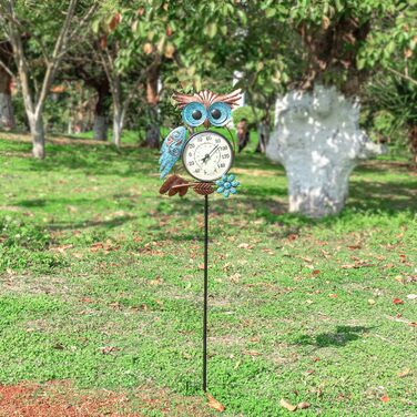 MUMTOP Outdoor Thermometer, 42 inch Metal Owl Garden Stake Outdoor Wall Thermometer for Patio, Yard and Garden