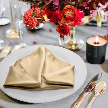 Kalopro 12-Piece Gold Cloth Napkins, Satin Gold Table Napkins, 20x20 inches (50.8x50.8 cm), Washable, Polyester, Reusable Napkins, Fabric for Wedding, Party, Christmas, Table Decoration (Gold)