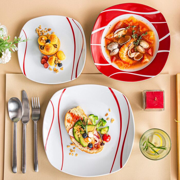 MALACASA, Felisa Series, 36-Piece Dinnerware Set made of Porcelain Tableware with 12 Dinner Plates, 12 Cake Plates, 12 Soup Plates each, Combination Service for 12 People, 36-Piece Tableware Set