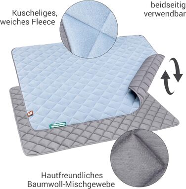 Підстилка для собак Doctor Bark: флісова двостороння, велика, 140x110 см (Beige/Grün, Himmelblau/Hellgrau). Миється до 95°C.