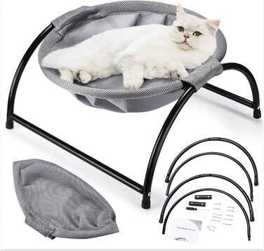 Fluffy Cat Bed Hammock - Elevated Cat Cushion Fluffy Cat Basket - Heated Cat Bed Breathable Hammock Bed for Indoor & Outdoor