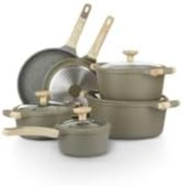 Набір посуду KASANOVA Bambù з антипригарним покриттям, 10 предметів, індукція, скляні кришки (Зелений)