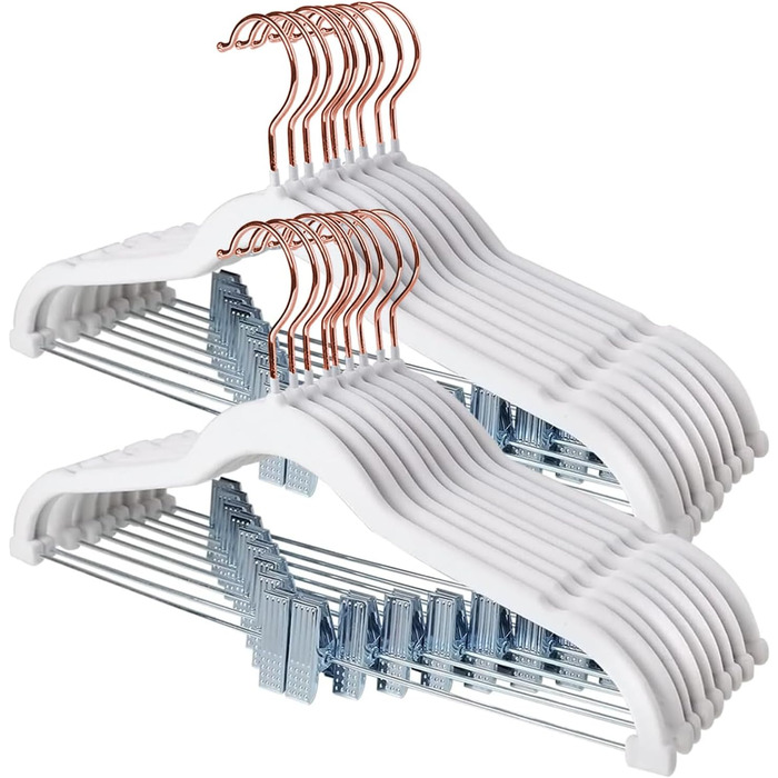 Набір вішалок для штанів Stormix 24 шт. з кліпсами, 42 см, рожево-золоті гачки, для штанів, спідниць, суконь, курток, пальто