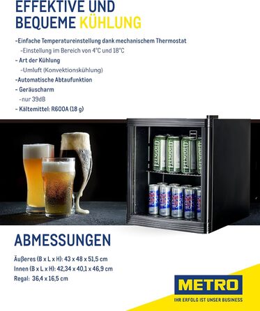 Міні-холодильник METRO Professional GPC1046, нержавіюча сталь/скло, 46 л, чорний