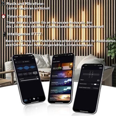 Набір світлодіодних LED-лінійок Lichaser для акустичних панелей, чорний, 6 шт. (40см*2, 60см*2, 90см*2)