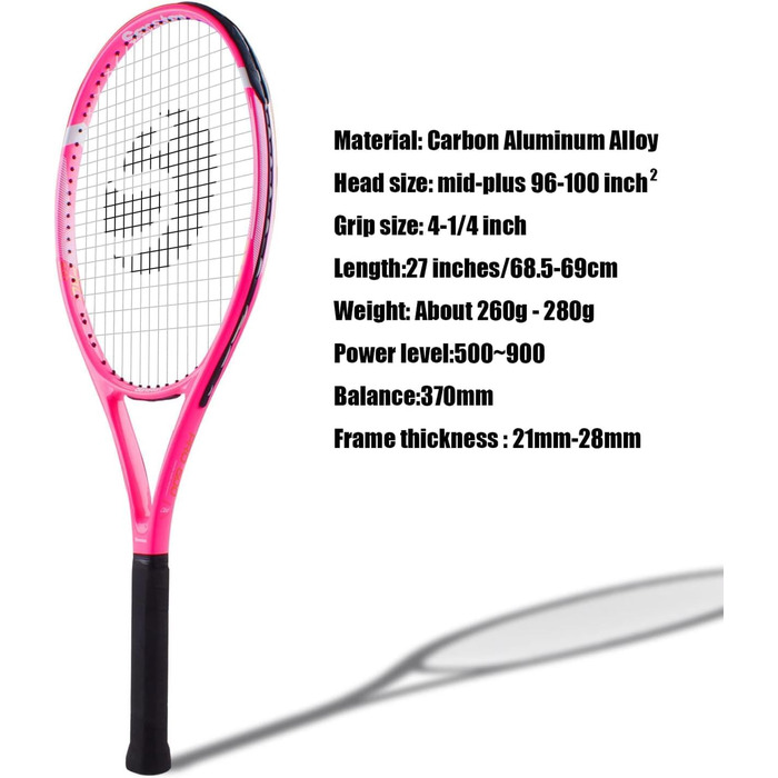Senston Tennis Racket Set - Professional Training Racket for Women & Men with Tennis Bag, Overgrip, Vibration Dampener (Pink, 27 Inch)