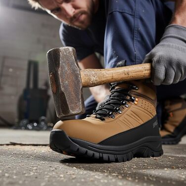 Черевики безпеки Spietz для чоловіків: легкі робочі черевики з композитною захисною капою, антистатичні, неслизькі, водонепроникні, для промисловості та будівництва, коричневі, розміри EU 39–46 43 EU