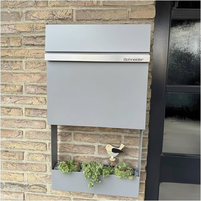 Поштовий ящик Metzler з газетницею Anthrazit, персоналізований з табличкою з нержавіючої сталі V2A, порошкове покриття RAL 7016, настінний, Stelio (RAL 9007)