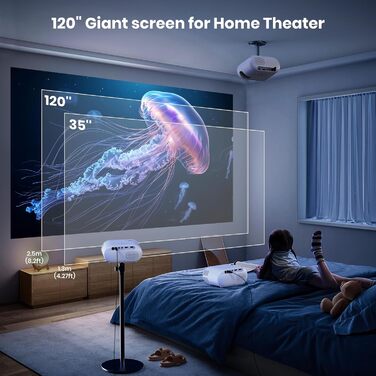 Портативний проєктор Mini Beamer 1080p з Wi-Fi та Bluetooth, сумісний з HDMI, смартфоном, USB, TV-Stick. Ідеально для домашнього кінотеатру та спальні. Чорний (Бежевий)