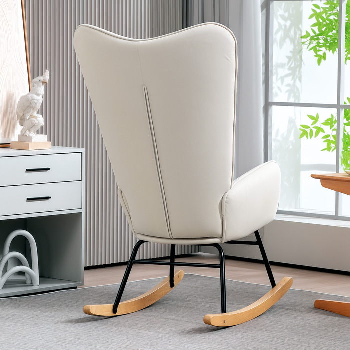HOMCOM Rocking Chair Glider Armchair, Still Chair with Velvet Look, Rocking Chair with a 120 kg Load Capacity for Bedrooms, Living Rooms, Cream White | Aosom