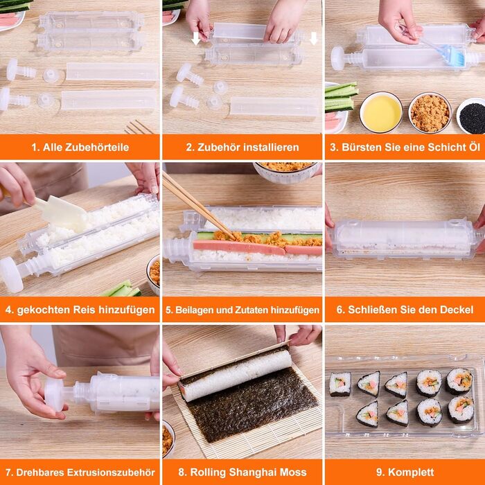 Набір для приготування суші: 3 форми, ролер, бамбукова килимок, палички. DIY для початківців та сім'ї