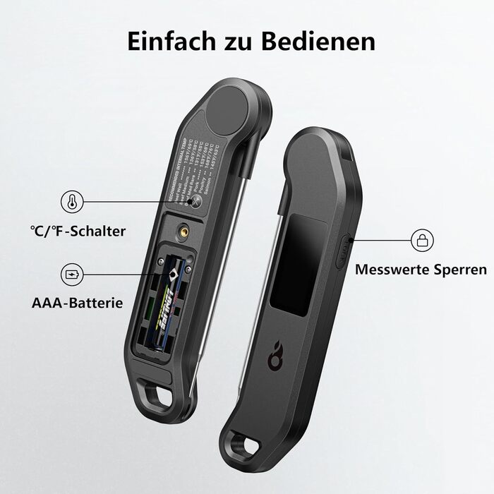 Цифровий термометр для м'яса ThermoMaven – миттєвий показник за 1 секунду, сертифікований NIST, ±0,3°C, водонепроникний (IP65), магнітний, для приготування на грилі, барбекю, духовки, кухні, чорний