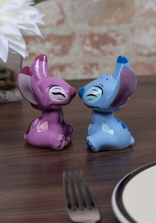 Enesco 6008687 Disney Ceramic Stitch and Angel Salt and Pepper Shakers, Stoneware, Multicolor
