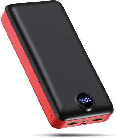 Power Bank 50000mAh з LED дисплеєм: Швидка зарядка 22.5W, 3 виходи USB-C, 2 входи, сумісний з iPhone, iPad, Android, червоний (XX-Large)