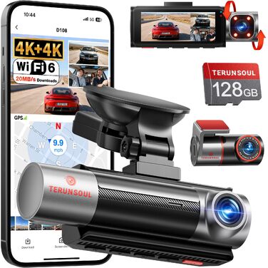 Автомобільний відеореєстратор 3-канальний 4K Ultra HD (передній, задній та салонний), модель D018, чорний