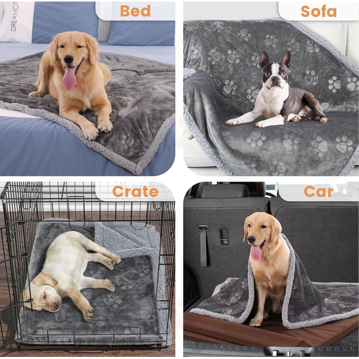 Водонепроникний коврик для собак PETTOM, 145 x 127 см, фліс Sherpa, захист дивану, миється, двосторонній, сірий колір