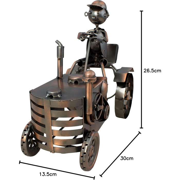 BRUBAKER Tractor Wine Bottle Holder with Tractor Driver - Decorative Object, Metal Bottle Stand with Greeting Card for Wine Gifts