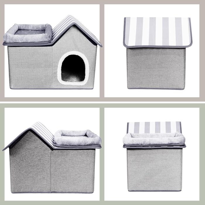 Cat House, Outdoor Cat Cave, Warm Dog Cave, Detachable Dog House with Washable Cushion and Platform, Outdoor Cat House, Cat Cave for Small and Medium Pets