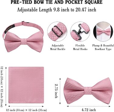 Краватка-метелик чоловіча Enlision з кишеньковим хустинкою - Комплект краваток для весілля, пов'язування, костюма, з подарунковою коробкою (Рожевий 2)